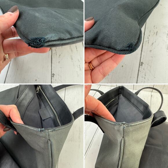 Bally Black Leather and Canvas Basca Shoulder Tote Bag Signature Front B Pocket - Picture 11 of 14